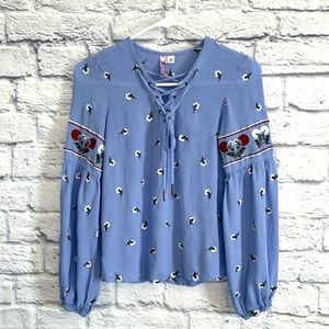 Alya Pheasant Embroidered Floral Long Sleeve Blouse Size XS